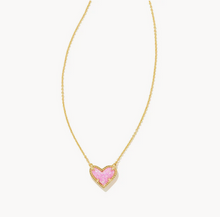 Load image into Gallery viewer, Kendra Scott Gold Ari Heart Necklace In Bubblegum Pink Kyocera Opal
