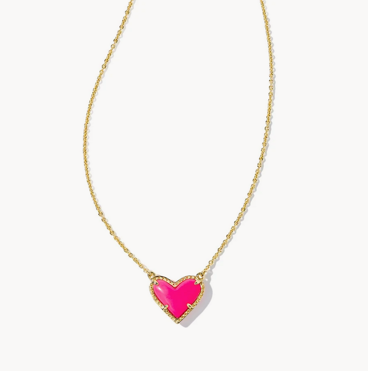 Kendra Scott Gold Ari Heart Necklace In Neon Pink Magnesite