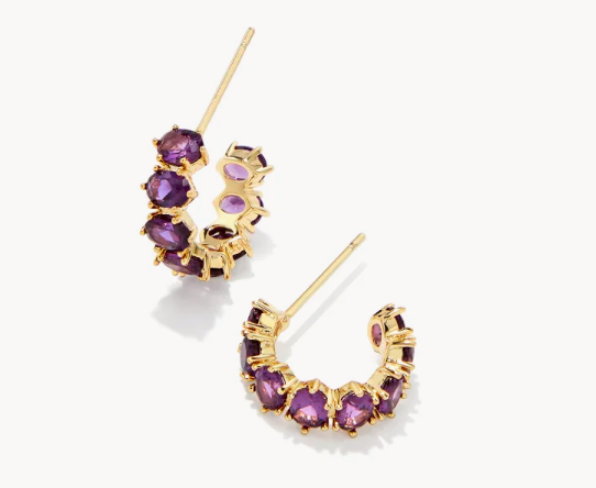 Kendra Scott Gold Cailin Crystal Huggie Earrings In Purple Crystal