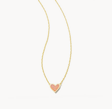 Load image into Gallery viewer, Kendra Scott Gold Framed Ari Heart Necklace In Light Pink Drusy
