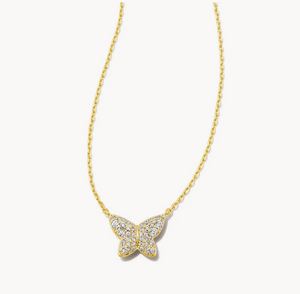 Kendra Scott Gold Lillia Crystal Butterfly Necklace In White Crystal