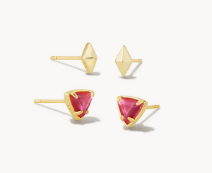 Kendra Scott Gold Greta Stud Earrings Set of 2 In Magenta Illusion