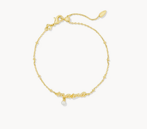 Kendra Scott Gold Mama Script Delicate Chain Bracelet with White Pearl