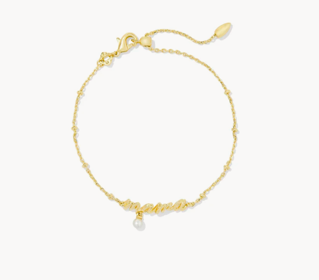 Kendra Scott Gold Mama Script Delicate Chain Bracelet with White Pearl
