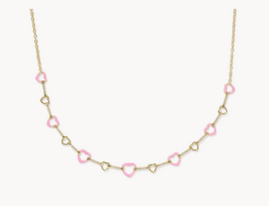 Kendra Scott Haisley Heart Strand Necklace Pink Enamel Gold