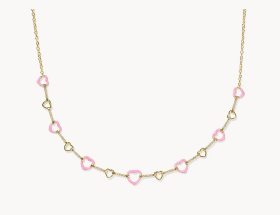 Kendra Scott Haisley Heart Strand Necklace Pink Enamel Gold