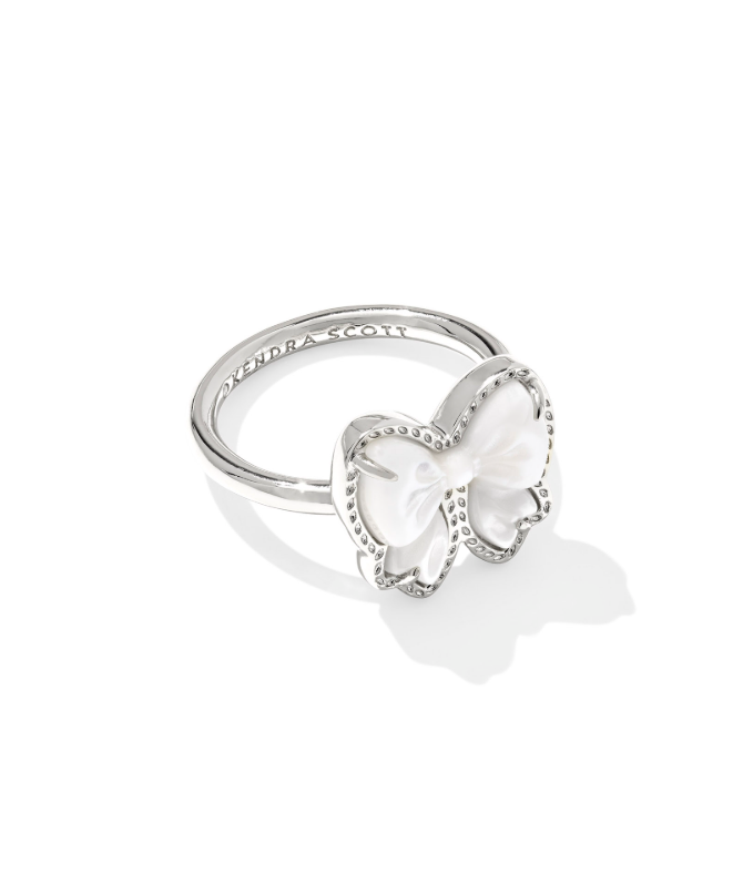 Kendra Scott Haley Bow Band Ring Ivory Mother of Pearl Silver