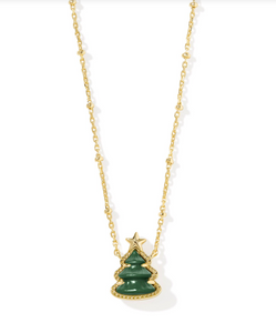 Kendra Scott Holiday Tree Necklace Green Quartzite Gold