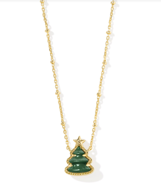 Kendra Scott Holiday Tree Necklace Green Quartzite Gold