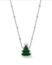 Load image into Gallery viewer, Kendra Scott Holiday Tree Pendant Necklace Rhodium Green Quartzite
