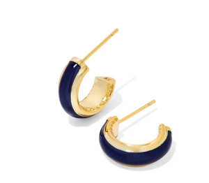 Kendra Scott Huggie Earrings Navy Enamel in Gold or Silver