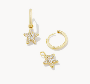 Kendra Scott Jae Star Pave Huggie Earrings in Gold White Crystal