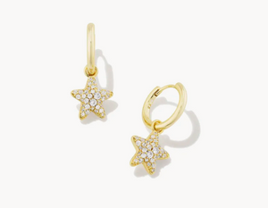 Kendra Scott Jae Star Pave Huggie Earrings in Gold White Crystal