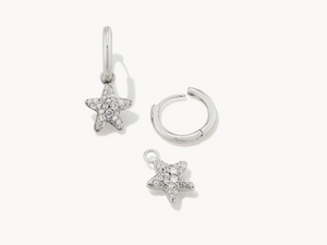 Kendra Scott Jae Star Pave Huggie Earrings in Rhodium White Crystal