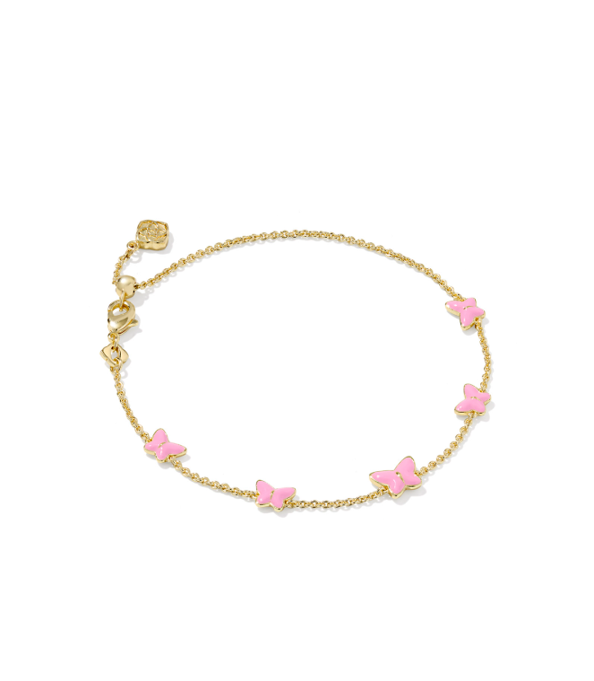 Kendra Scott Lilia Butterfly Delicate Chain Bracelet Pink Enamel