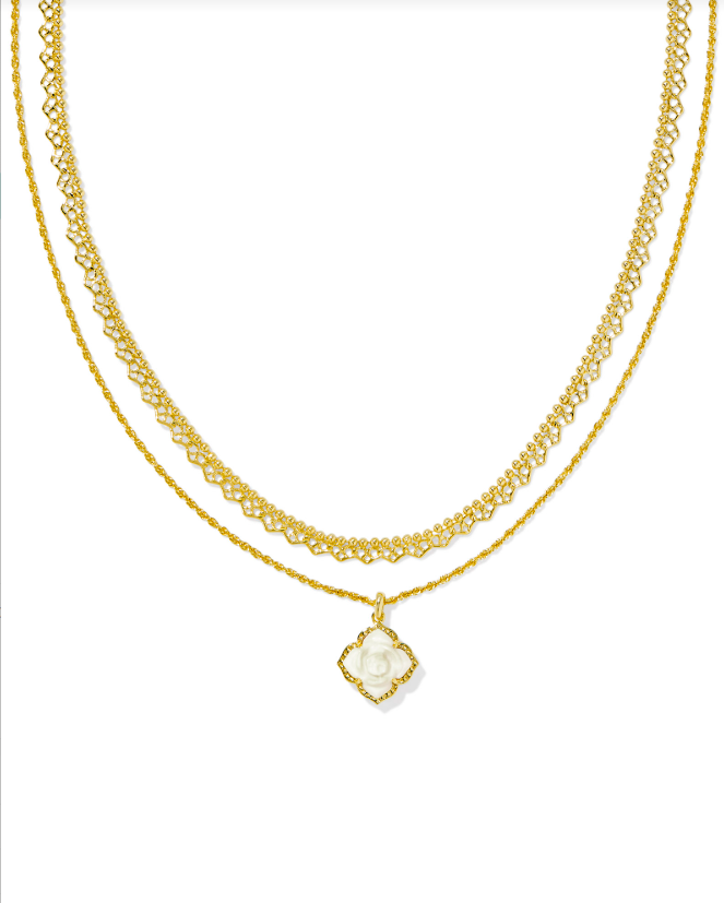 Kendra Scott Mallory Rose Multi Strand Necklace Ivory Mother of Pearl Gold