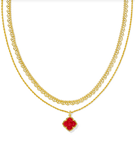Kendra Scott Mallory Rose Multi Strand Necklace Red Mother of Pearl Gold