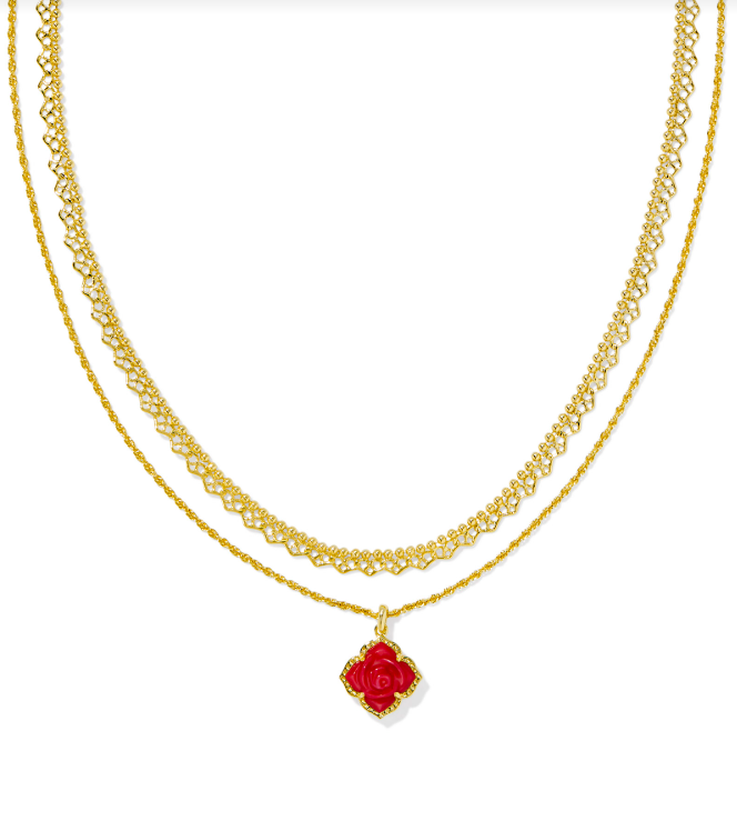 Kendra Scott Mallory Rose Multi Strand Necklace Red Mother of Pearl Gold