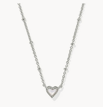 Load image into Gallery viewer, Kendra Scott Mini Ari Heart Necklace Rhodium Ivory Mother of Pearl
