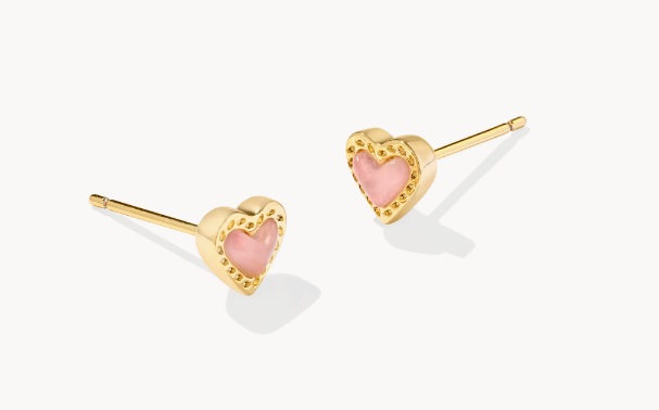 Kendra Scott Mini Ari Heart Studs Rose Quartz Gold