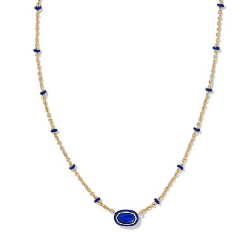 Kendra Scott Mini Elisa Enamel Frame Necklace Gold Cobalt Illusion