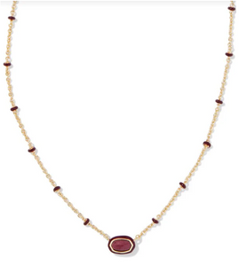 Kendra Scott Mini Elisa Enamel Frame Necklace Gold Maroon Magnesite