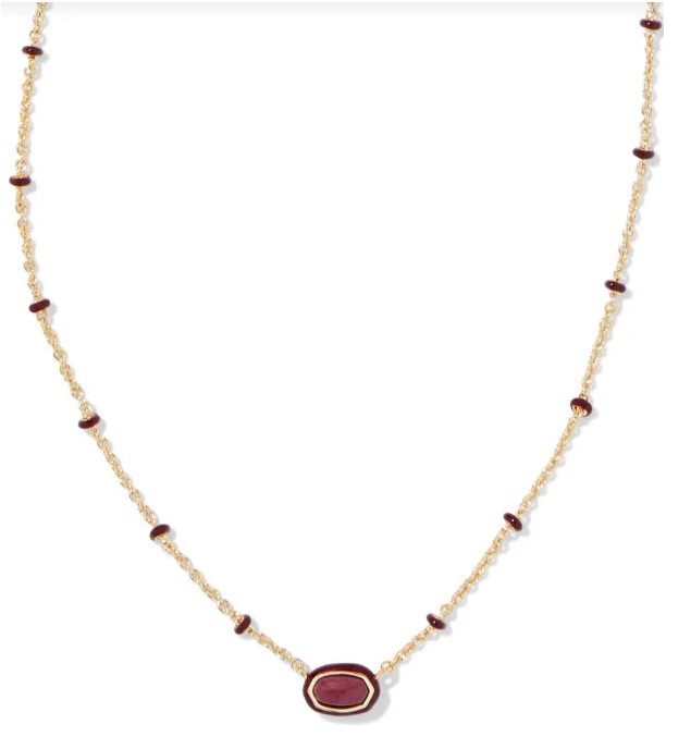 Kendra Scott Mini Elisa Enamel Frame Necklace Gold Maroon Magnesite