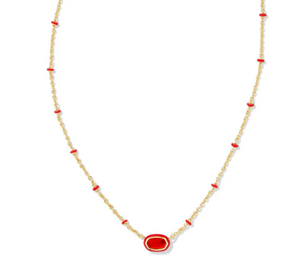 Kendra Scott Mini Elisa Enamel Frame Necklace Gold Red Illusion