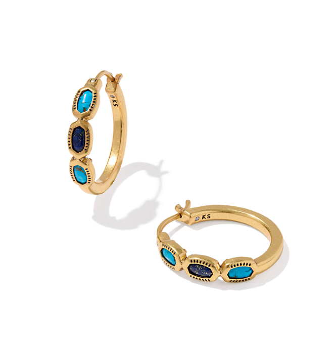 Kendra Scott Mini Elisa Hoop Earrings Gold Blue Mix
