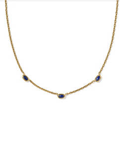 Kendra Scott Mini Elisa Three Stone Strand Necklace Gold Blue Lapis