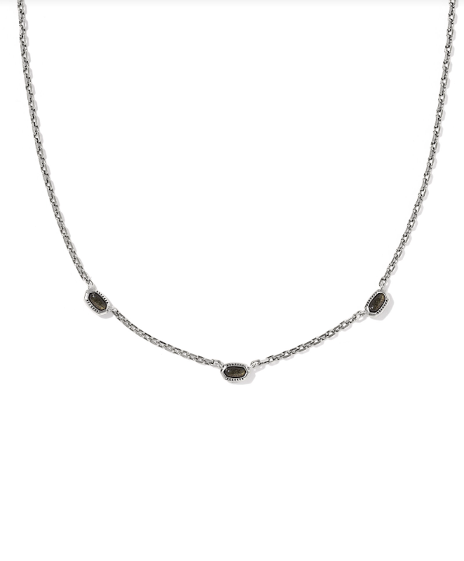 Kendra Scott Mini Elisa Three Stone Strand Necklace Silver Golden Obsidian