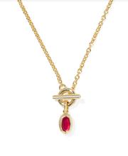 Load image into Gallery viewer, Kendra Scott Mini Elisa Toggle Pendant Necklace Gold Carmine Red Illusion
