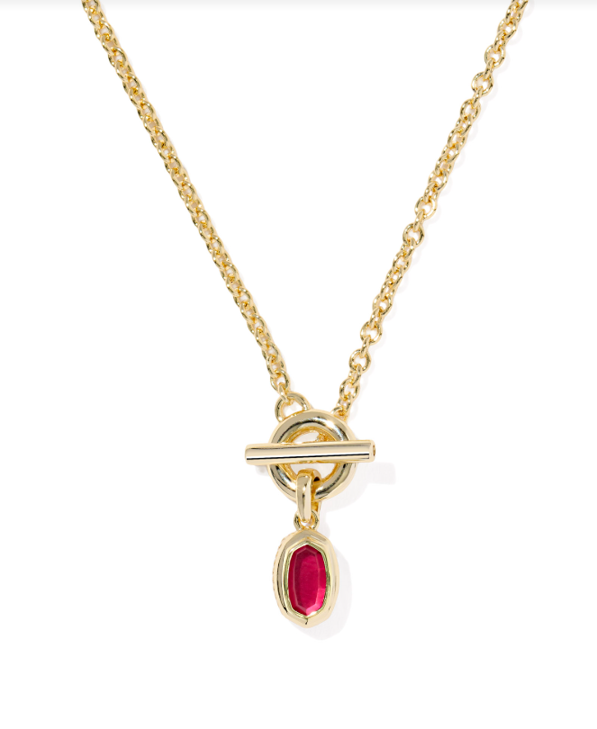 Kendra Scott Mini Elisa Toggle Pendant Necklace Gold Carmine Red Illusion