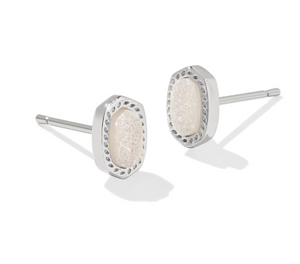 Kendra Scott Mini Ellie Stud Earrings Iridescent Drusy Silver