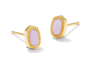 Kendra Scott Mini Ellie Stud Earrings Pink Opalite Crystal Gold