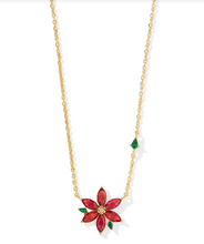 Load image into Gallery viewer, Kendra Scott Pointsettia Pendant Necklace Gold Red Mix
