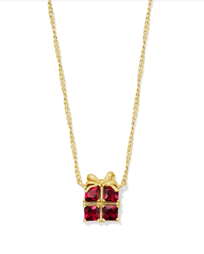 Kendra Scott Present Pendant Necklace Gold Red Crystal