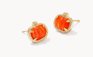 Kendra Scott Pumpkin Stud Earrings in Orange Mother of Pearl in Gold