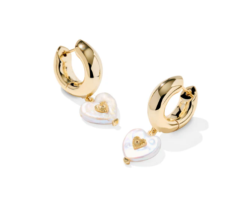 Kendra Scott Sasha Heart Huggie Earrings Gold Pearl