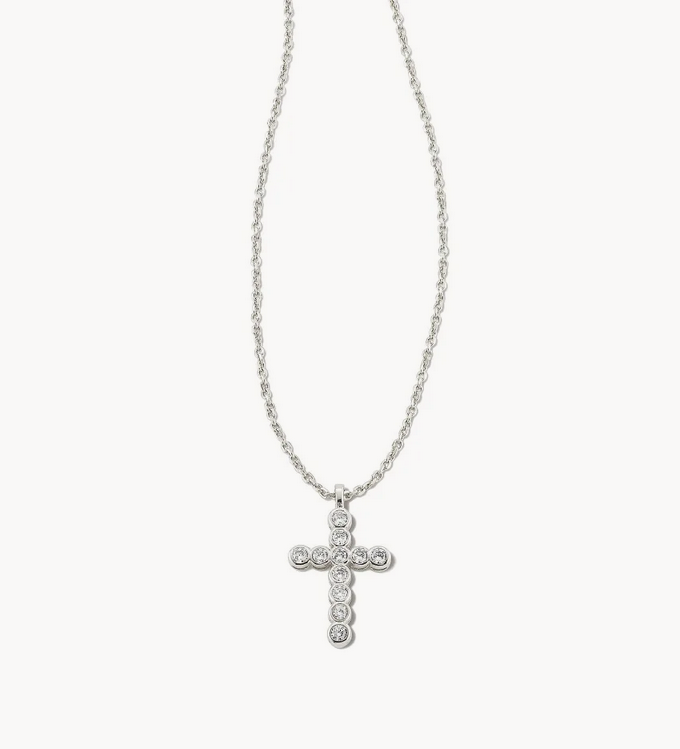 Kendra Scott Silver Cross Necklace In White Crystal