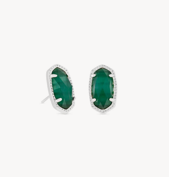 Kendra Scott Silver Ellie Stud Earrings In Emerald Cat's Eye