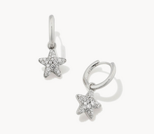 Load image into Gallery viewer, Kendra Scott Jae Star Pave Huggie Earrings in Rhodium White Crystal
