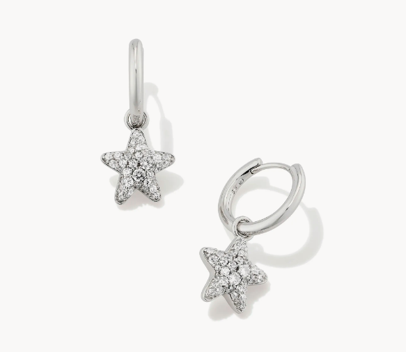 Kendra Scott Jae Star Pave Huggie Earrings in Rhodium White Crystal
