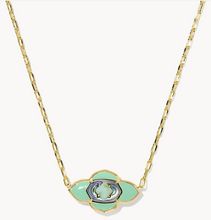 Load image into Gallery viewer, Kendra Scott Abbie Medallion Gold Short Pendant Necklace - Abalone sea green mix

