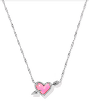 Load image into Gallery viewer, Kendra Scott Ari Heart Arrow Pendant Necklace Pink Opal
