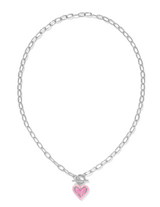 Kendra Scott Ari Heart Enamel Frame Chain Necklace Pink Iridescent Gold or Silver