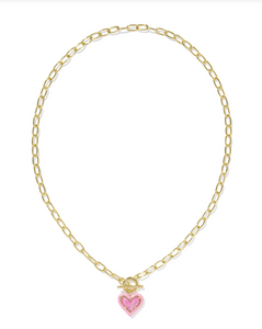 Kendra Scott Ari Heart Enamel Frame Chain Necklace Pink Iridescent Gold or Silver
