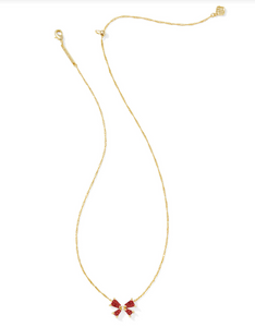 Kendra Scott Blair Bow Small Pendant Necklace Bright Red Drusy Gold