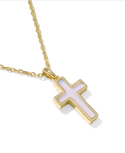 Load image into Gallery viewer, Kendra Scott Cross Pendant Necklace Matte Blush Pink Dichroic Glass
