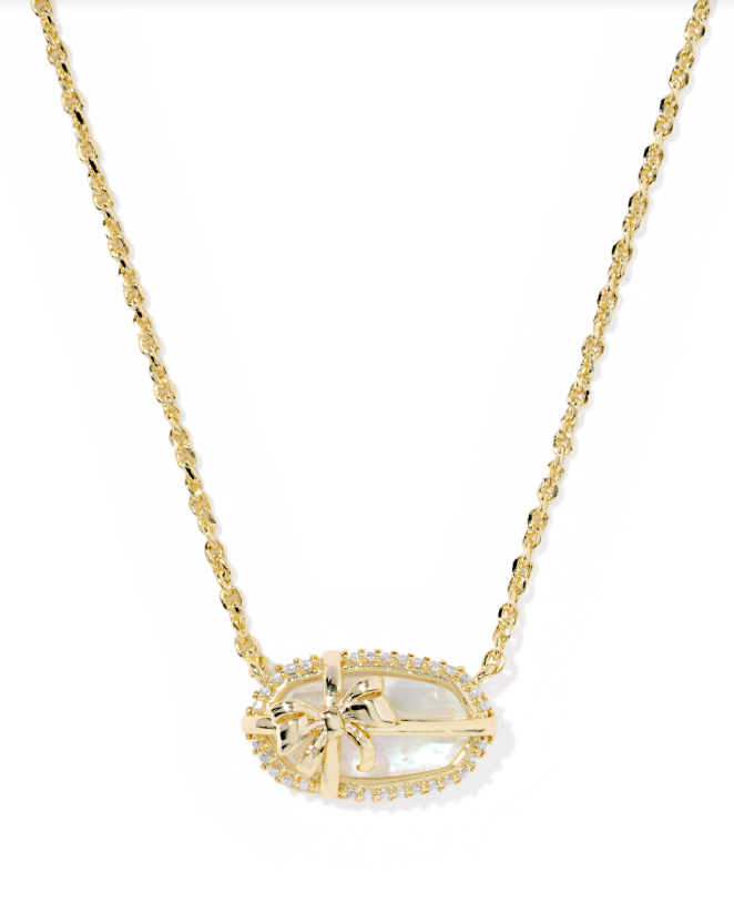 Kendra Scott Elisa Bow Pendant Necklace Iridescent Crystal Ivory Illusion